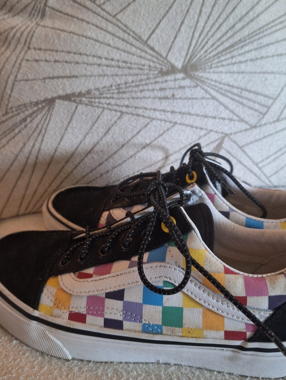 Vans Multicolor Checkerboard Low-Top Sneakers with Black  Sz Wom 6.5 Mens 5